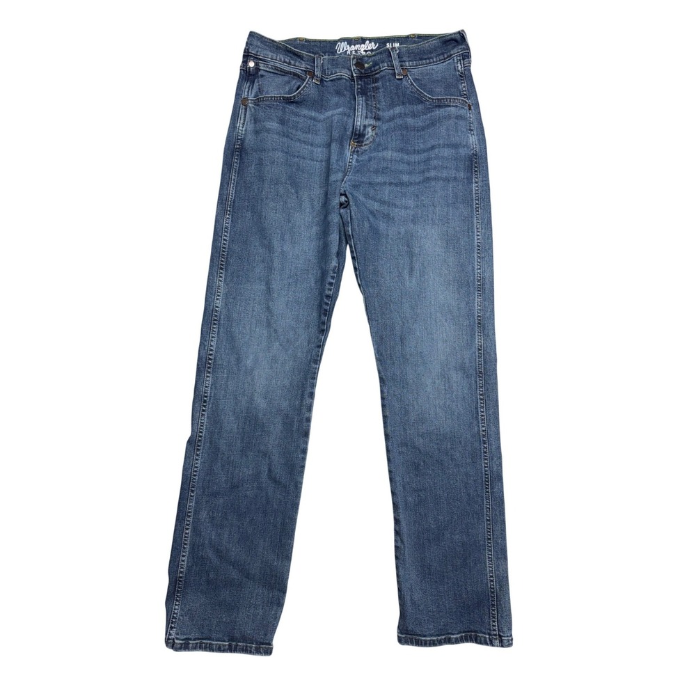Wrangler Retro Slim Straight Jeans Mens 33x32 Medium Wash Blue Denim 88MWZPD
